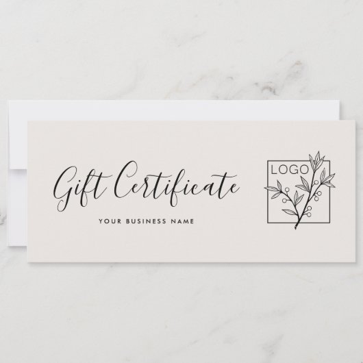 Carte Gift Certificate Logo Script Minimalist Off-White (Devant)