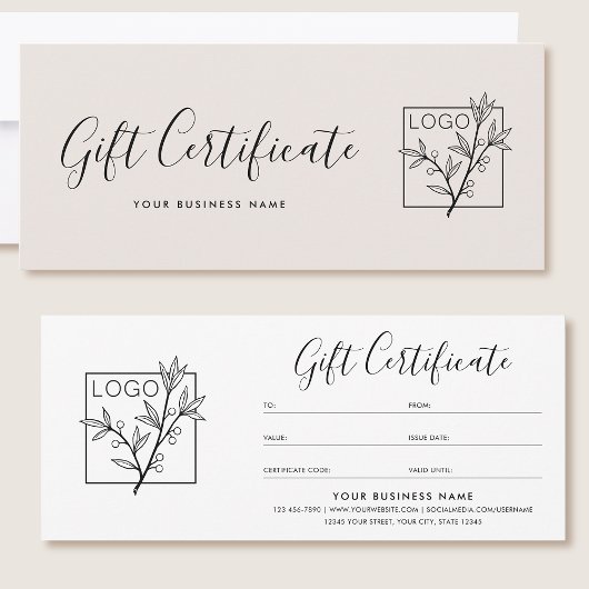 Carte Gift Certificate Logo Script Minimalist Off-White