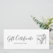 Carte Gift Certificate Logo Script Minimalist White (Debout devant)