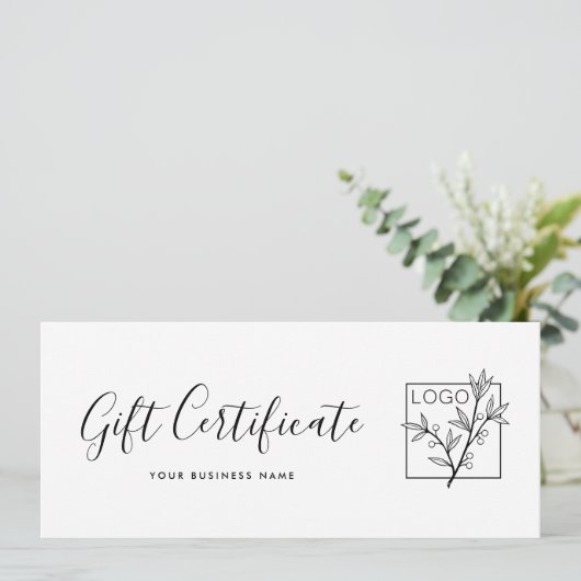 Carte Gift Certificate Logo Script Minimalist White (Debout devant)