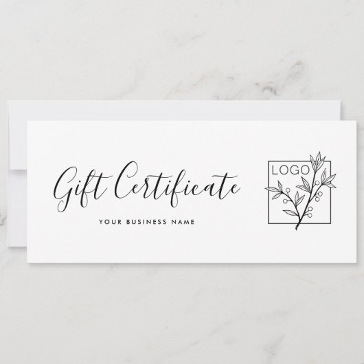 Carte Gift Certificate Logo Script Minimalist White (Devant)