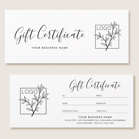 Carte Gift Certificate Logo Script Minimalist White