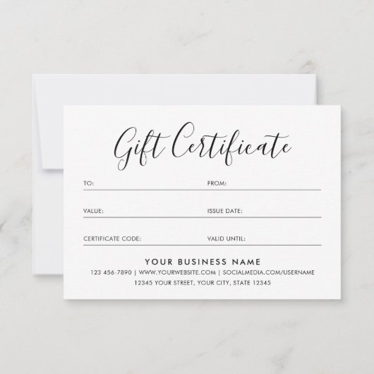 Carte Gift Certificate Script Minimalist Black Card (Dos)