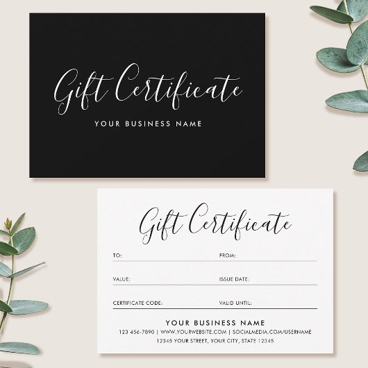 Carte Gift Certificate Script Minimalist Black Card