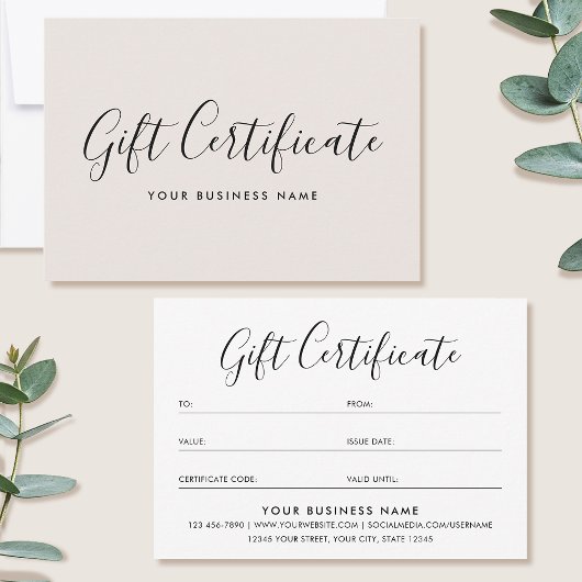Carte Gift Certificate Script Minimalist Off-White Card