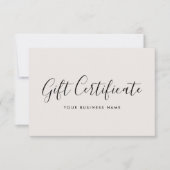 Carte Gift Certificate Script Minimalist Off-White Card (Devant)