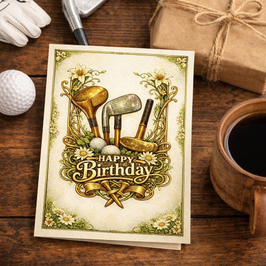 Carte Gilded Golf Antique Illustration Birthday