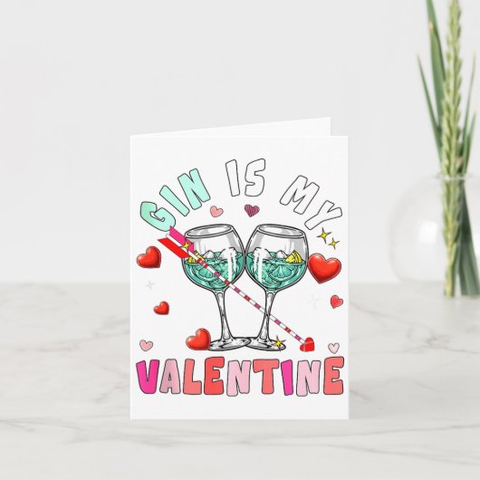 Carte Gin Est Mon Valentin Coeurs Famille Buveuse Assort (Devant)