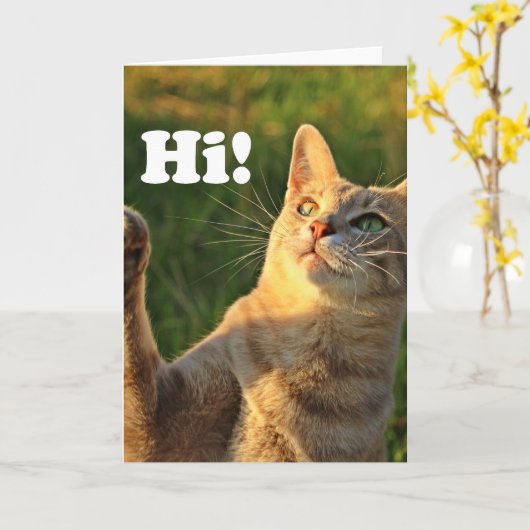 Carte Ginger Cat Dit Bonjour ! (Fleur jaune)
