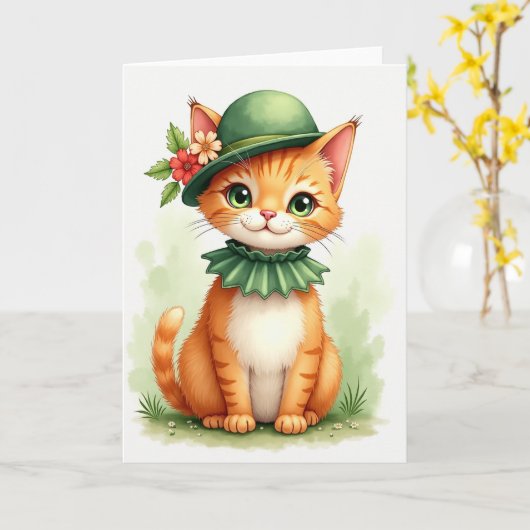 Carte Ginger Kitten Bowler Hat Card (Fleur jaune)