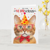 Carte Ginger Tabby Cat MEOWvelous Anniversaire (Fleur jaune)