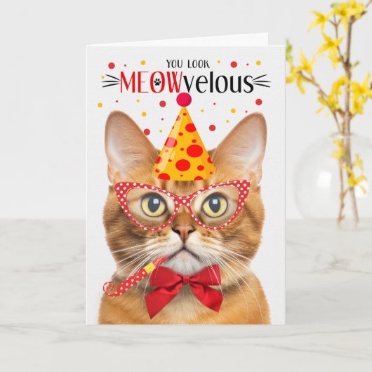 Carte Ginger Tabby Cat MEOWvelous Anniversaire (Fleur jaune)