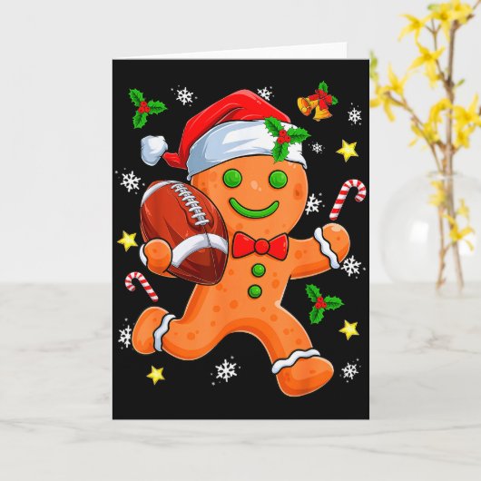 Carte Gingerbread Cookie Playing Football Merry Christma (Fleur jaune)