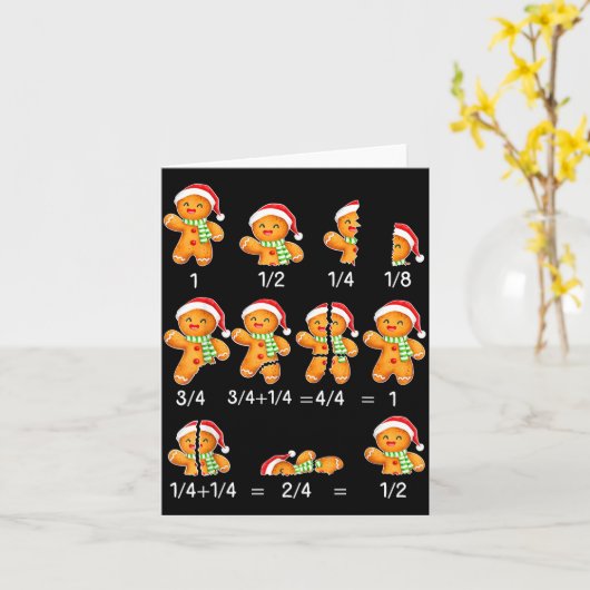 Carte Gingerbread Cookie Santa Hat Fraction Math Teacher (Fleur jaune)