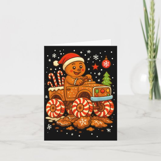 Carte Gingerbread Monster Truck Christmas Snow Cute Xmas (Devant)