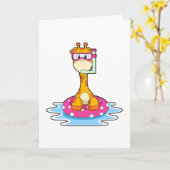 Carte Girafe à la baignade avec tuba (Fleur jaune)