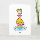 Carte Girafe à la piscine avec un anneau de natation (Dos)
