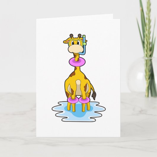 Carte Girafe à la piscine avec un anneau de natation (Devant)