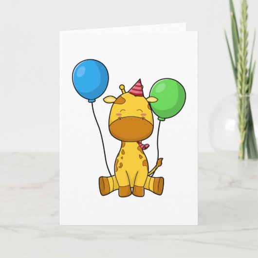 Carte Girafe à l'anniversaire avec des ballons (Devant)