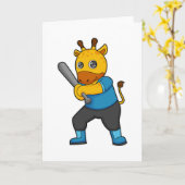 Carte Girafe au baseball avec une batte de baseball (Fleur jaune)
