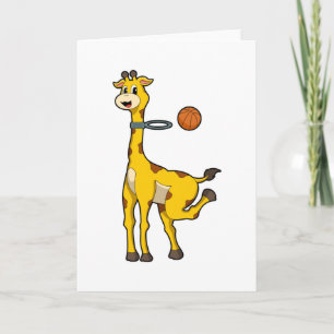 Carte Girafe au basket avec panneau de basket