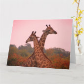 Carte Girafe au ciel rose (Fleur jaune)