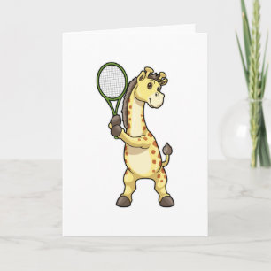 Carte Girafe au tennis avec une raquette de tennis