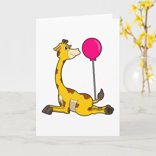 Carte Girafe avec ballon (Fleur jaune)