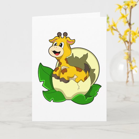 Carte Girafe avec feuille et œuf (Fleur jaune)