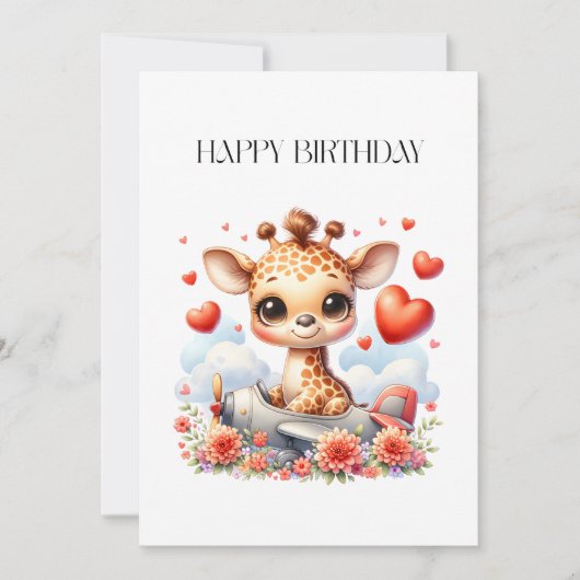 Carte Girafe Avion Anniversaire (Devant)