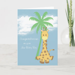 Carte Girafe bleu-clair de nouvelles félicitations de