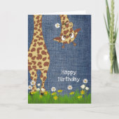 Carte girafe d'anniversaire sur denim bleu (Devant)