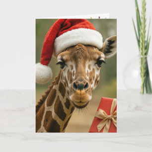 Carte Girafe de Noël avec cadeau de fêtes