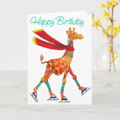 Carte Girafe de patinage avec Écharpe Anniversaire (Fleur jaune)
