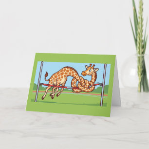 Carte Girafe Drôle de Saut en Hauteur Dessin Animé