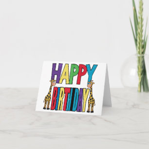 Carte Girafe drôle et texte d'anniversaire de bloc color