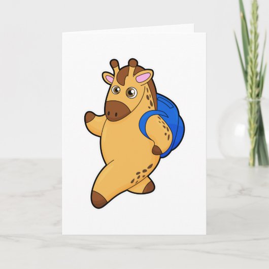 Carte Girafe en élève avec cartable (Devant)