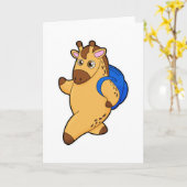 Carte Girafe en élève avec cartable (Fleur jaune)