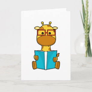 Carte Girafe en élève avec lunettes et livre
