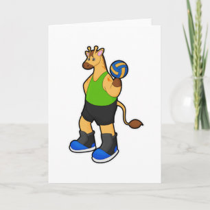 Carte Girafe en joueur de volley-ball avec ballon de vol