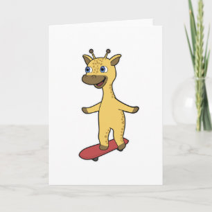 Carte Girafe en patineur avec planche à roulettes