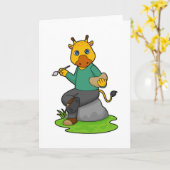 Carte Girafe en tant que peintre avec pinceau (Fleur jaune)