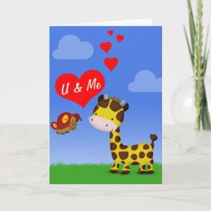 Carte Girafe et Papillon en Amour
