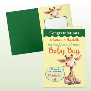 Carte Girafe mignonne ajoute des noms orange vert garçon