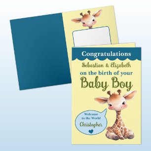 Carte Girafe mignonne ajouter des noms bleu vert bébé ga