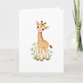 Carte Girafe nouveau-né parmi les pâquerettes