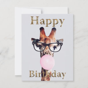 Carte Girafe Portant des lunettes Joyeux anniversaire