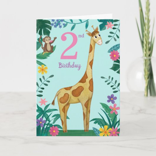 Carte girafe pour 2ème anniversaire fille (Devant)