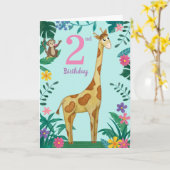 Carte girafe pour 2ème anniversaire fille (Fleur jaune)