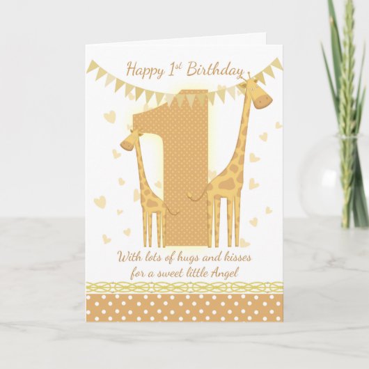 Carte Giraffe 1er Anniversaire, Babys 1ère Carte (Devant)